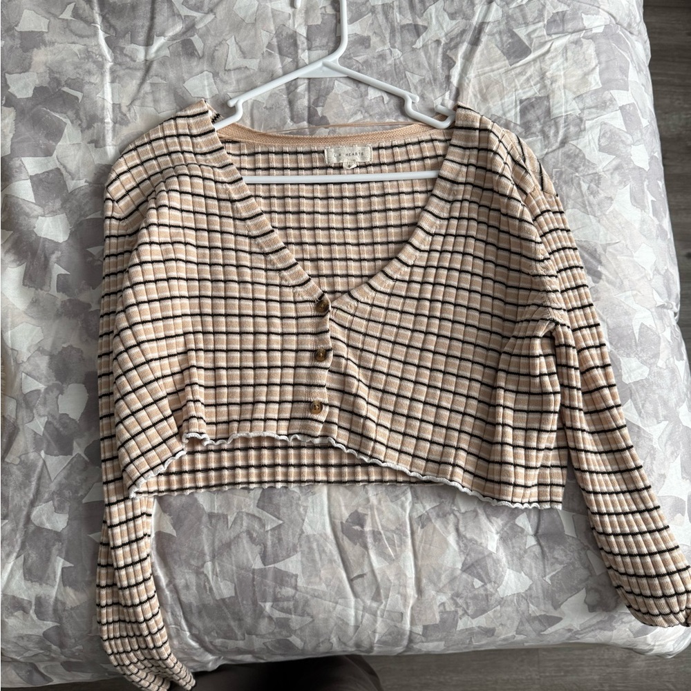 La Hearts Beige and Black Checkered Crop Top